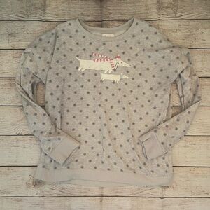 LC Lauren Conrad Light Gray Pajama Set with Dog and Snowflake Design